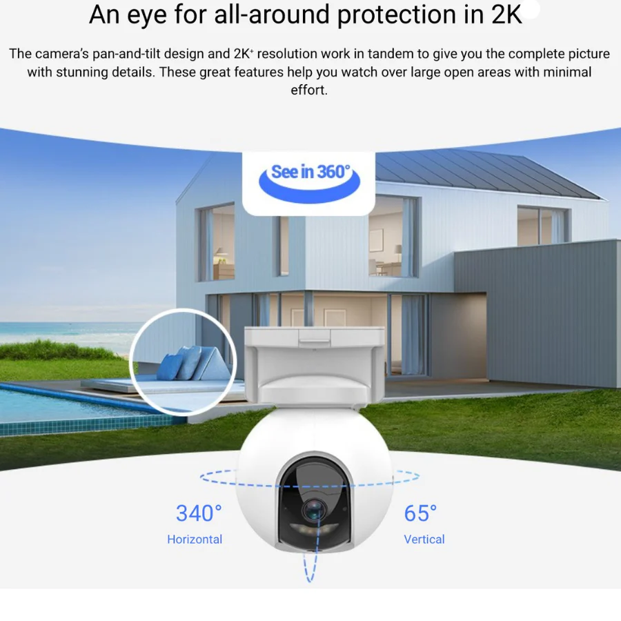 EZVIZ HB8 2K+ Wireless Battery Powered Pan & Tilt WiFi Security Camera Kit - Image 3