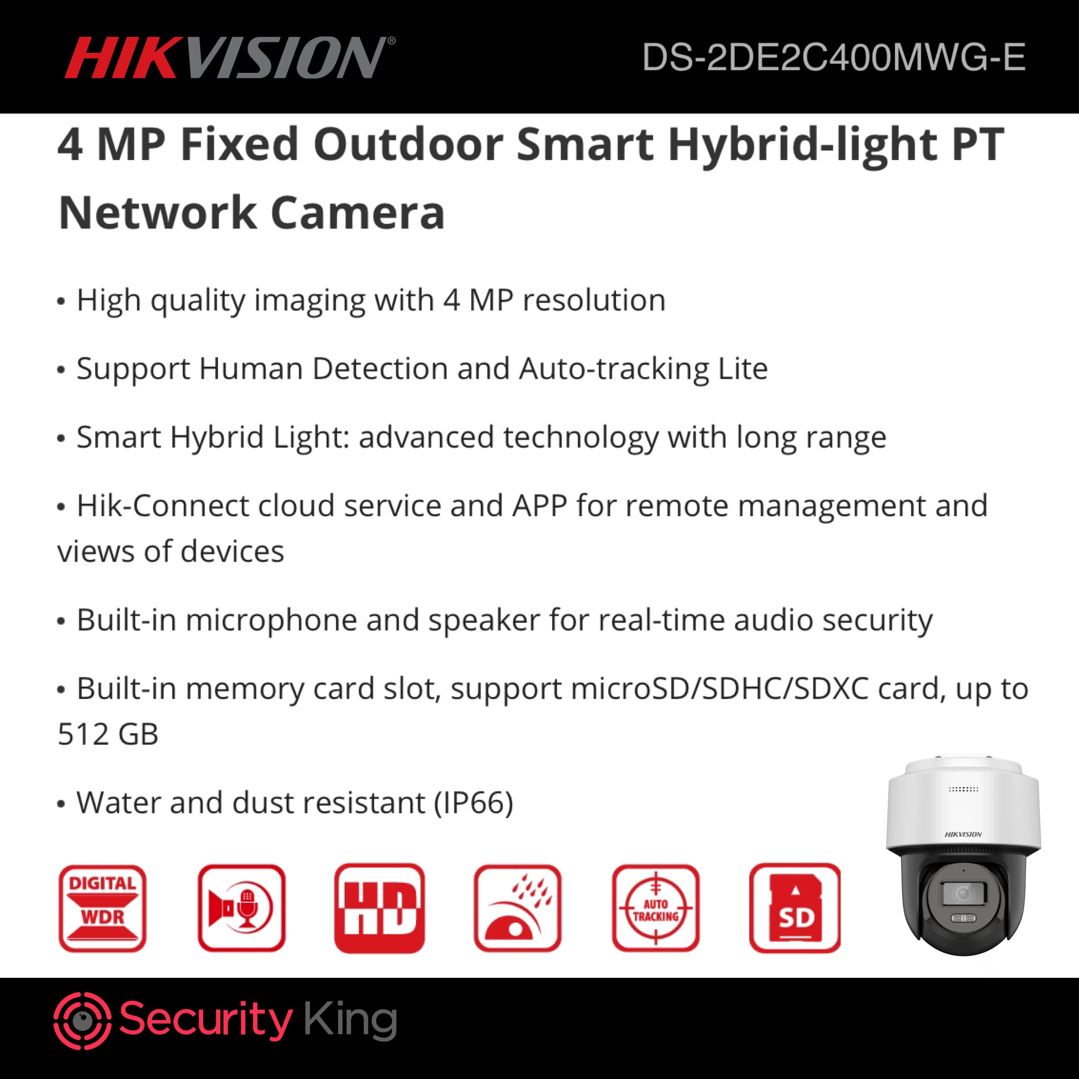 Hikvision 4MP Fixed Outdoor Smart Hybrid Light PT Network Camera - Image 3