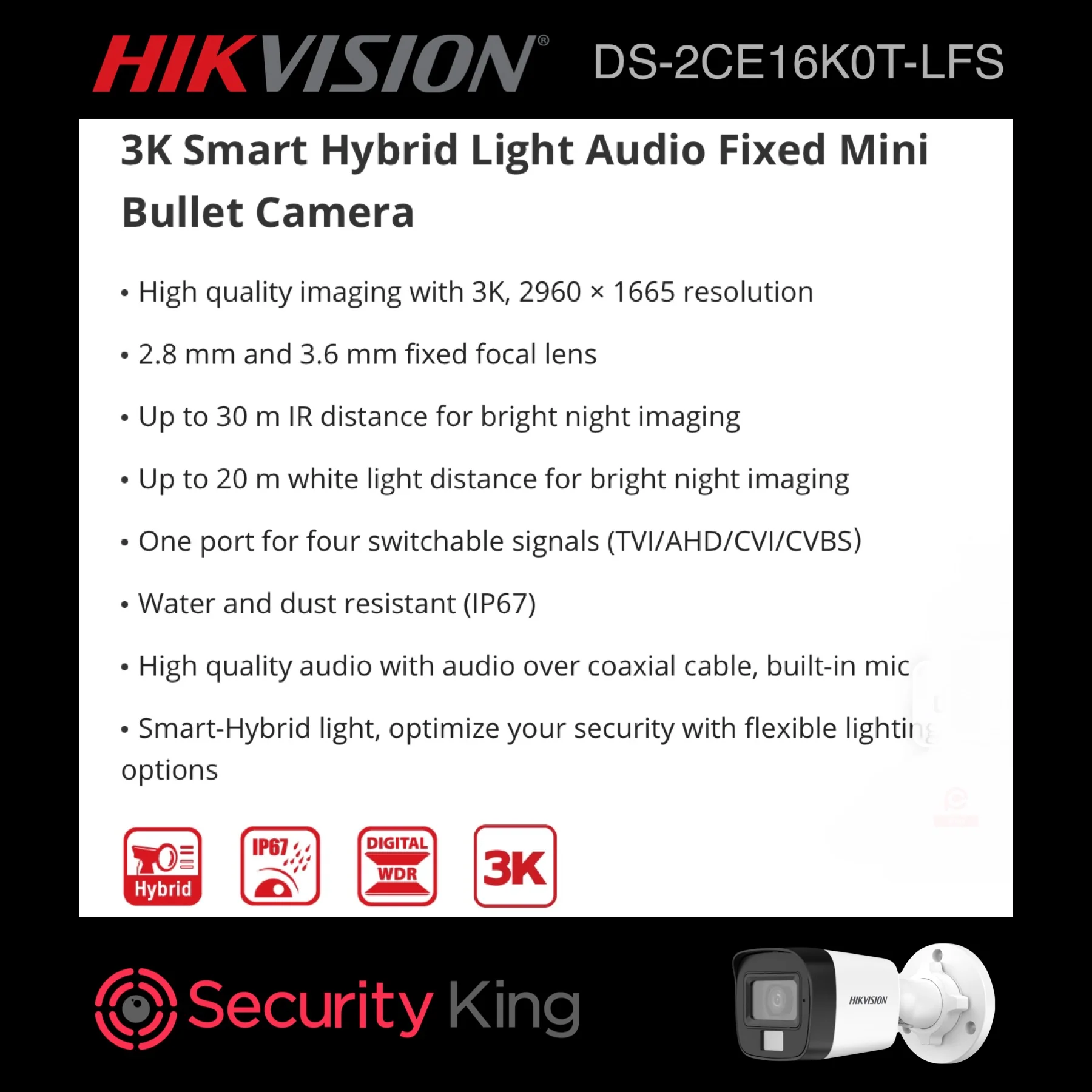 Hikvision 5MP 3K Smart Hybrid Bullet Audio Camera - Image 2