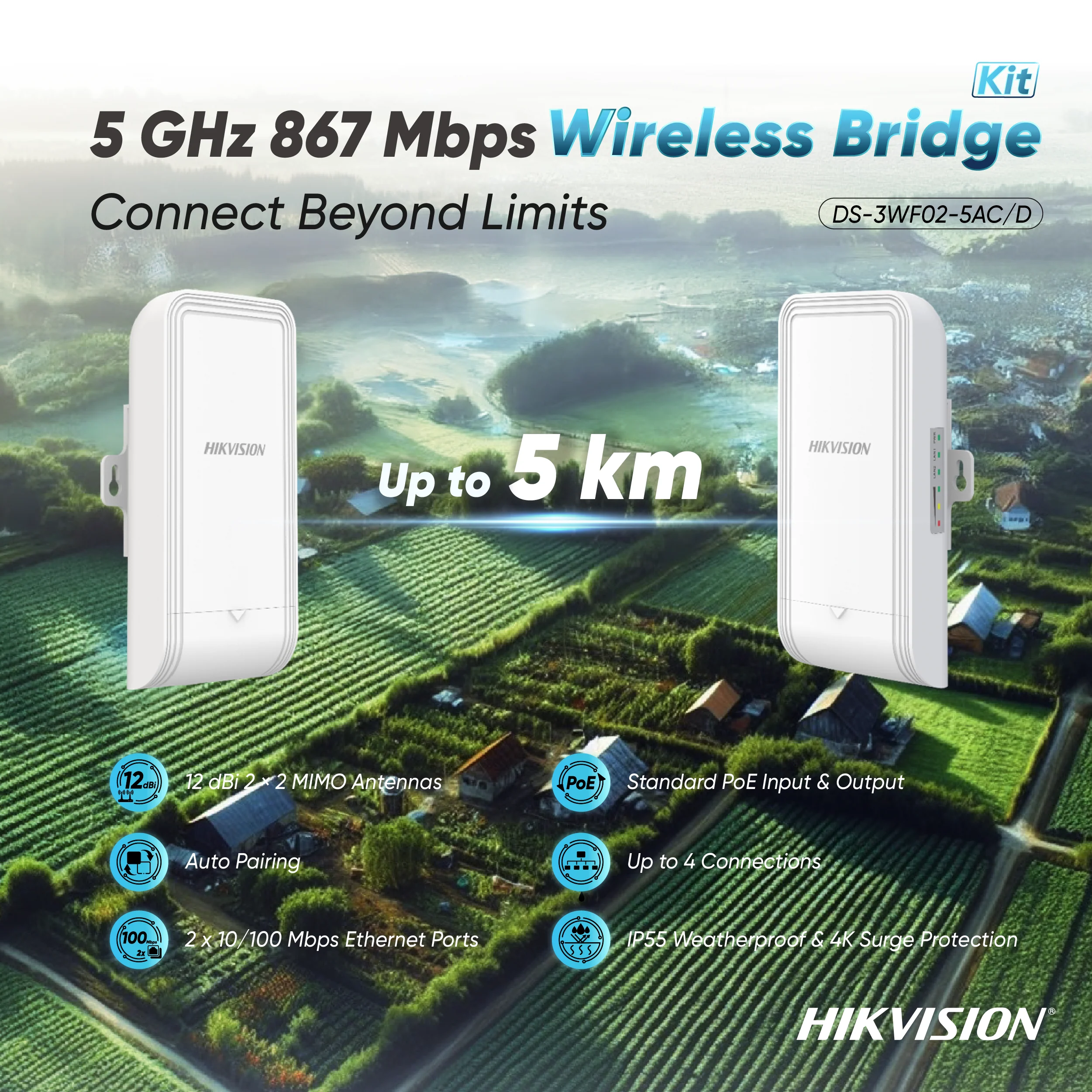 Hikvision 5Ghz 867Mbps 5km Wireless Bridge Kit - Image 4